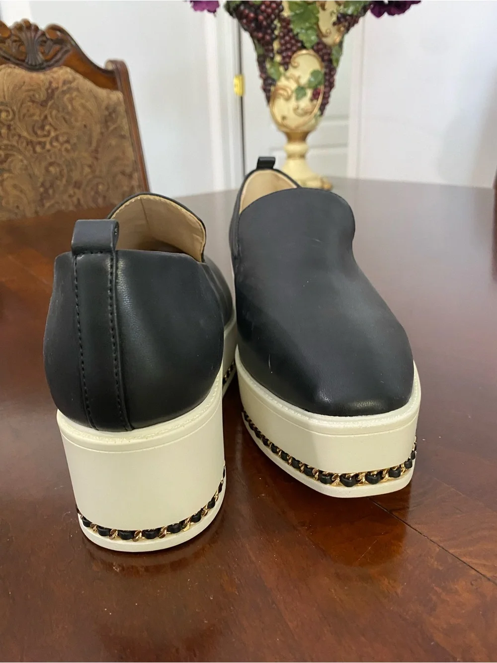 Black Slip-On Platform Sneakers with Chain Trim